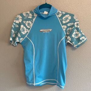 Kids Sunshirt- blue Hawaiian print- size large